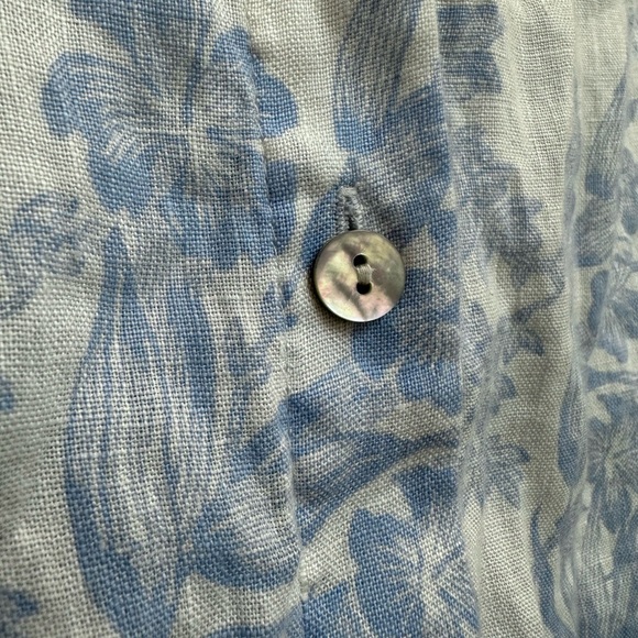 J. Jill Everyday Linen Button-Front Shirt 100% Linen Blue Floral Blouse Size XL - Picture 10 of 16